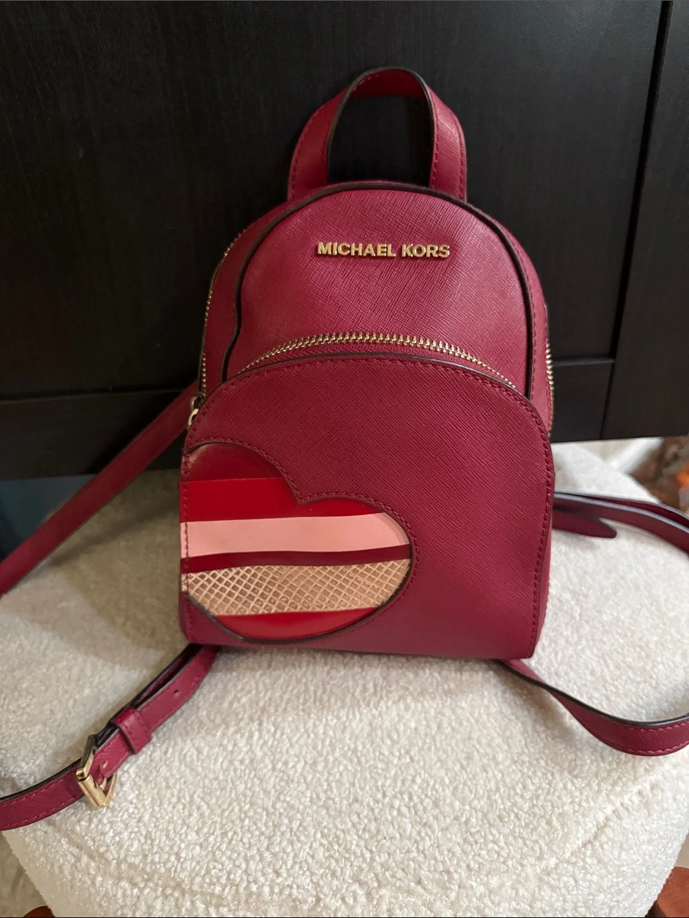 Michael Kors Burgundy Mini Backpack with Heart Patch